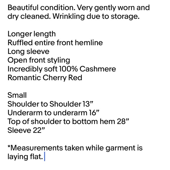 Neiman Marcus Cherry Red Cashmere Ruffled Long Cardigan Small - Picture 5 of 5